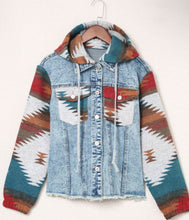 Load image into Gallery viewer, Aztec Print Frayed Denim Jacket (S-XL)
