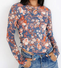 Load image into Gallery viewer, Floral Print Mesh Fitted Top
