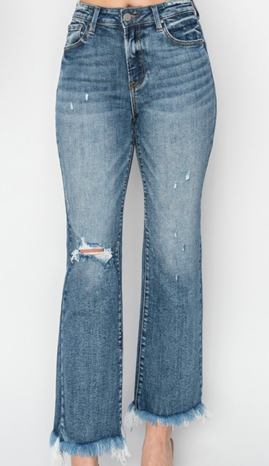 Risen High Rise Crop Bootcut Frayed Jeans (Sizes 3-15)