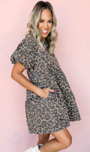 Load image into Gallery viewer, The “Kate” Denim Leopard Print Puff Sleeve Dress
