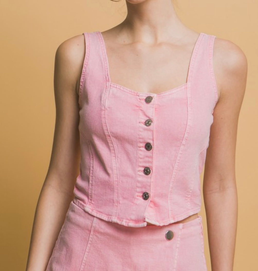The “Rose” Denim Tank Top-Pink