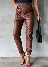 Load image into Gallery viewer, Brown Smocked High Waist Leather Pants
