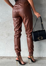 Load image into Gallery viewer, Brown Smocked High Waist Leather Pants
