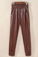 Load image into Gallery viewer, Brown Smocked High Waist Leather Pants
