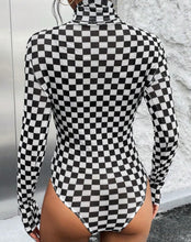 Load image into Gallery viewer, Black and White Checkered Print Mesh Bodysuit
