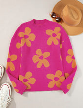 Load image into Gallery viewer, Big Flower Pattern Long Sleeve Sweater-Rose
