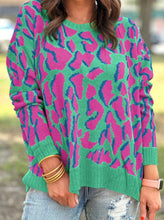 Load image into Gallery viewer, Green Abstract Leopard Print Ribbed Sweater
