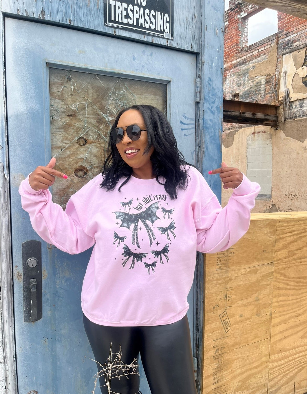 Bat Shit Crazy Graphic Sweatshirt-Light Pink