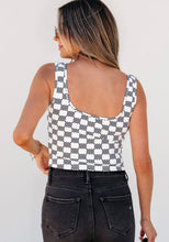 Load image into Gallery viewer, Black Checkered Print Cropped Tank Top
