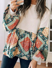 Load image into Gallery viewer, Paisley Patchwork Crew Neck Loose Fit Top (S-XL)
