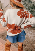 Load image into Gallery viewer, Beige Bold Flower Pattern Wide Sleeve Sweater (S-XL)
