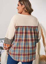 Load image into Gallery viewer, CURVY Plaid Patchwork Colorblock Half Button Pullover (1X-4X)
