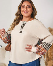 Load image into Gallery viewer, CURVY Plaid Patchwork Colorblock Half Button Pullover (1X-4X)
