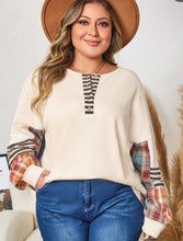 Load image into Gallery viewer, CURVY Plaid Patchwork Colorblock Half Button Pullover (1X-4X)
