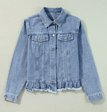 Load image into Gallery viewer, Ruffle Raw Hem Denim Jacket (S-XL)
