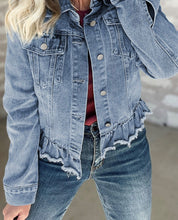 Load image into Gallery viewer, Ruffle Raw Hem Denim Jacket (S-XL)
