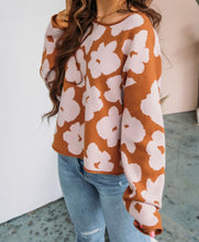 Load image into Gallery viewer, Brown Floral Pattern Crew Neck Sweater
