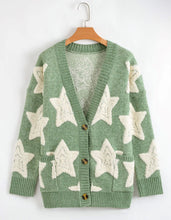 Load image into Gallery viewer, Green Sherpa Star Pattern Textured Sweater Cardigan (S-XL)
