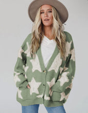 Load image into Gallery viewer, Green Sherpa Star Pattern Textured Sweater Cardigan (S-XL)
