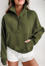 Load image into Gallery viewer, Olive Green Fleeced Lined Half Zip Up Pullover (M-2X)
