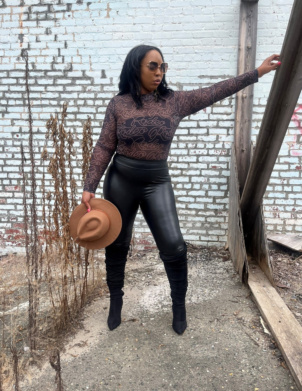 Black Western Rodeo Long Sleeve Printed Mesh Top