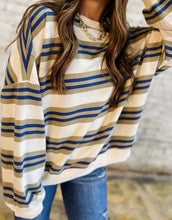 Load image into Gallery viewer, Khaki Stripe Crew Neck Pullover Sweatshirt (S-XL)
