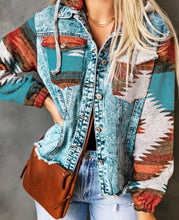 Load image into Gallery viewer, Aztec Print Frayed Denim Jacket (S-XL)
