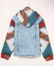 Load image into Gallery viewer, Aztec Print Frayed Denim Jacket (S-XL)
