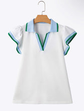 Load image into Gallery viewer, The &quot;Carley&quot; White Color Contrast Ruffled Sleeve Collared V Neck Top
