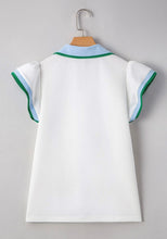 Load image into Gallery viewer, The &quot;Carley&quot; White Color Contrast Ruffled Sleeve Collared V Neck Top
